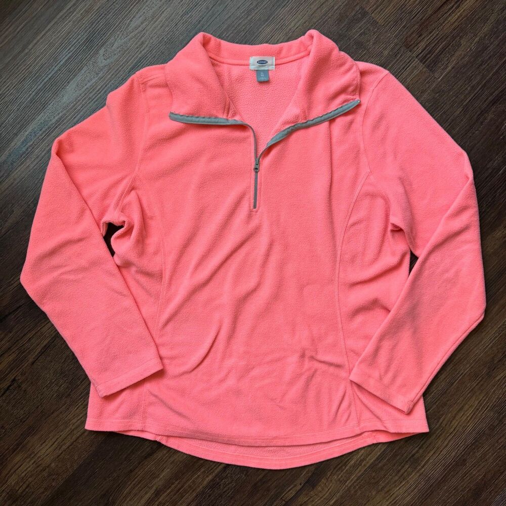 OLD NAVY Womens Size XL 1/4 Zip Pullover Fleece Sweatshirt, Neon Coral Pink